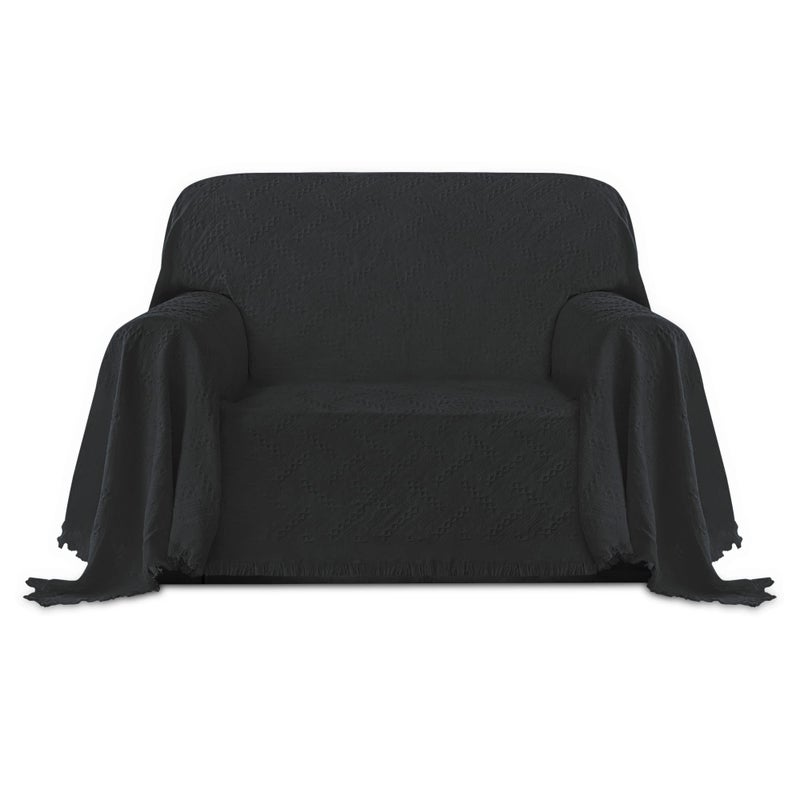 PureFit Geometric Jacquard Throw Sofa Cover  Textured Soft Washable Decorative Couch Covers for 3 Cushion Couch Throw Cover with Tassels Furniture Protector for Pets Kids Small Dark Gray