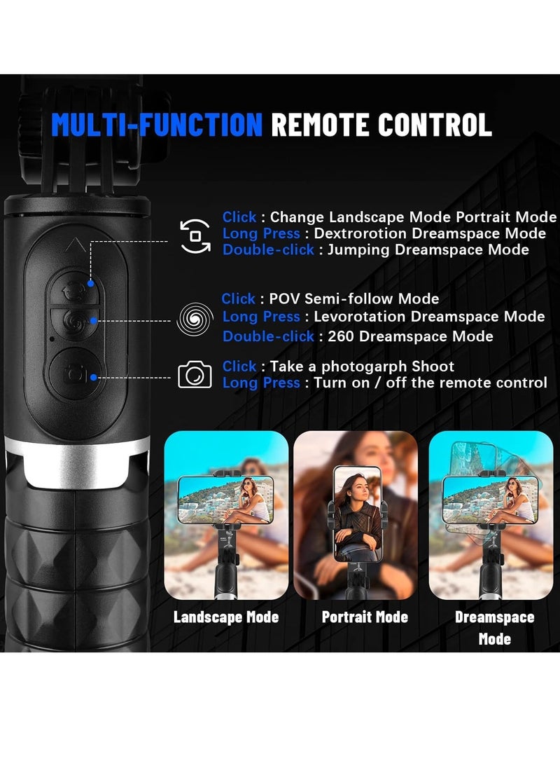 Gimbal Stabilizer Extendable Auto Balance Selfie Stick Tripod with Wireless Remote, 2-Axis Multifunction Remote 360°Automatic Rotation for Phone/Android