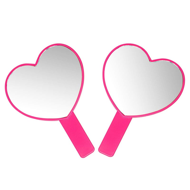 Topyhl 2Pcs Heart-Shaped Makeup Hand Mirror Travel Handheld Mirror Portable Personal Cosmetic Mirror With Handle (Rose Red) - Image 1