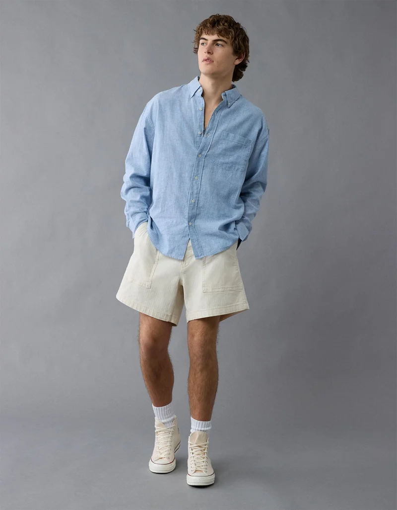 AE Everyday Relaxed Linen-Blend Button-Up Shirt