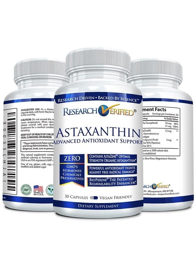 Astaxanthin - Powerful Antioxidant, Fights Free Radicals, Supports Skin, Joints, Brain, Eyes, and Heart - Zinc RDA, Vitamin E, BioPerine - 3 Month Supply - Non-GMO, Made in The USA