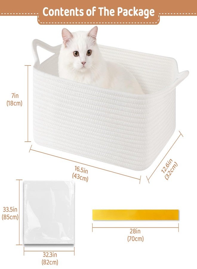 OIASKET Large Empty Gift Baskets for Baby Shower, 16.5"L x 12.6"W x 7"H Cute Woven Storage Basket with Gift Bags and Ribbons, Small Rope Toy Basket with Handles, Cat Dog Pet Toy Organizer - White - Image 2