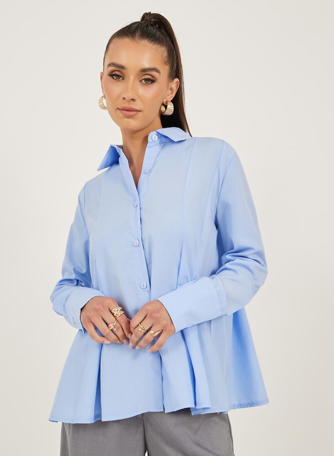 ستايلي قميص بوبلين بأكمام طويلة مطوي سادة - Image 2