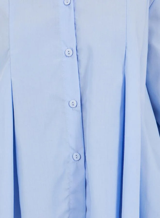 Styli Solid Long Sleeve Pleated Poplin Shirt