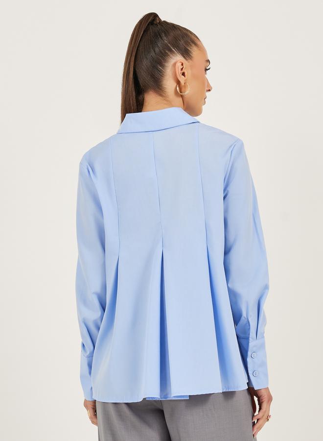 Styli Solid Long Sleeve Pleated Poplin Shirt - Image 5