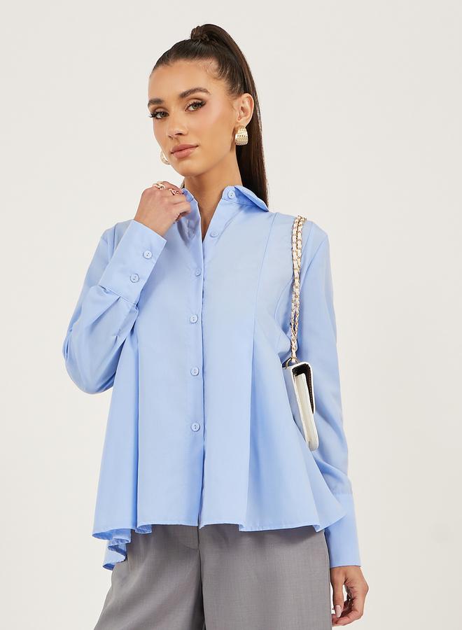 Styli Solid Long Sleeve Pleated Poplin Shirt - Image 1