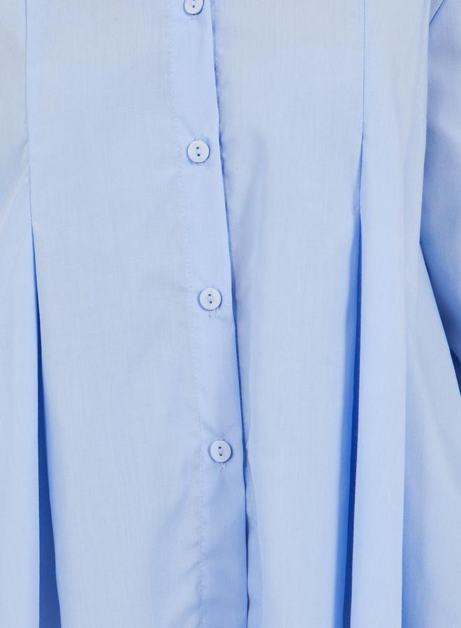 Styli Solid Long Sleeve Pleated Poplin Shirt - Image 4