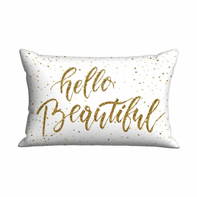 RECTANGLE THROW PILLOW COVER GOLD GLITTER MOTIVATIONAL QUOTE HELLO BEAUTIFULDECORATIONS CUSHION CASE FOR SOFA COUCH 20X30 INCHES PILLOWCASE