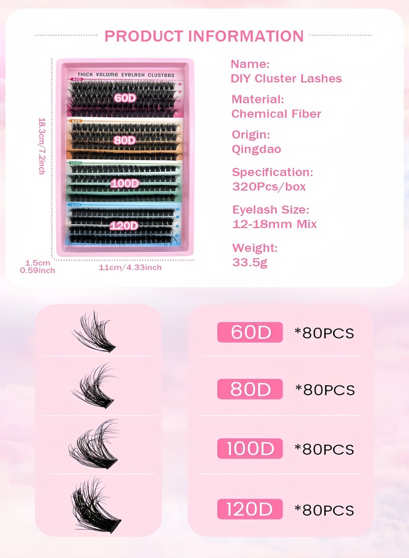 320PCS Curly Fluffy Individual Eyelashes，Soft Curly False Lashes， Natural Looking DIY Eyelash Extensions Fluffy False Eyelash Individual Eyelash Clusters Reusable Eyelash Extensions 8- 16mm, 4 Curls 60D 80D 100D 120D for Make up - Image 4