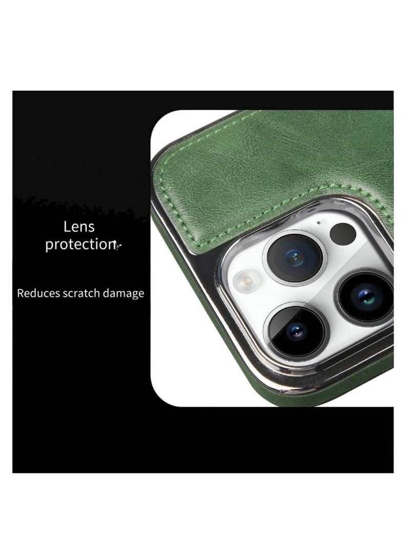 Aookay Case for iPhone 16 Pro Max, Luxury Leather Business Classic Cover with Logo Cutout, Non Slip Soft Grip Anti-Scratch Men Women Cases for iPhone 16 Pro Max (Dark Green) - Image 4