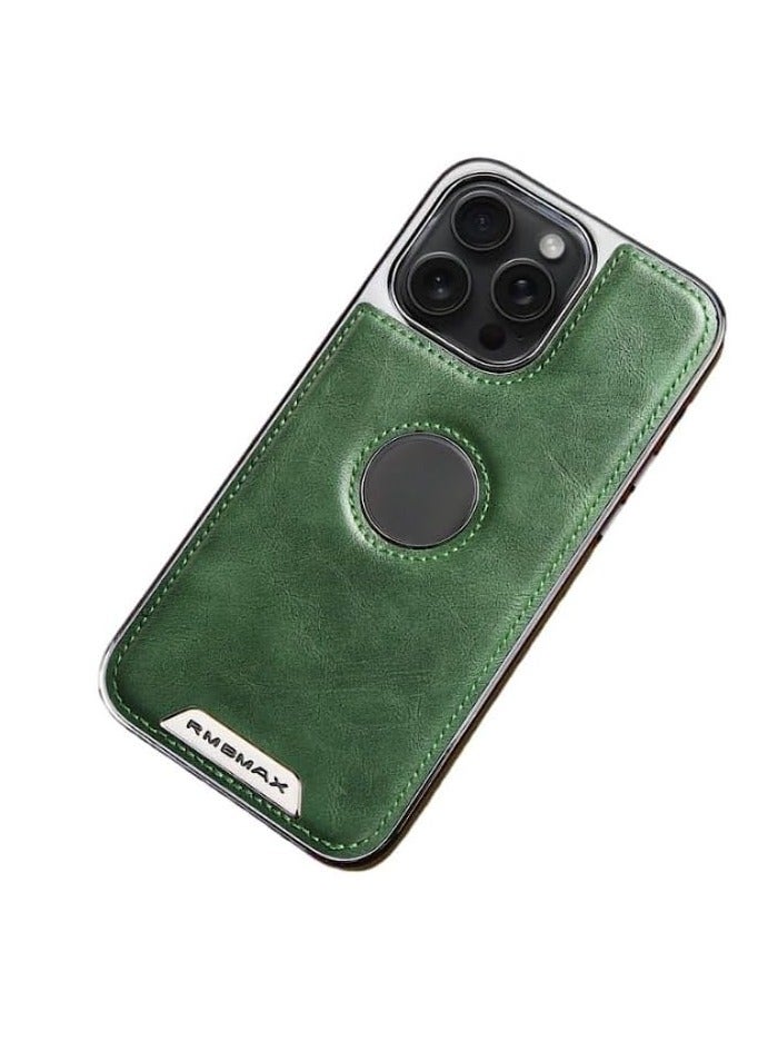 Aookay Case for iPhone 16 Pro Max, Luxury Leather Business Classic Cover with Logo Cutout, Non Slip Soft Grip Anti-Scratch Men Women Cases for iPhone 16 Pro Max (Dark Green) - Image 1