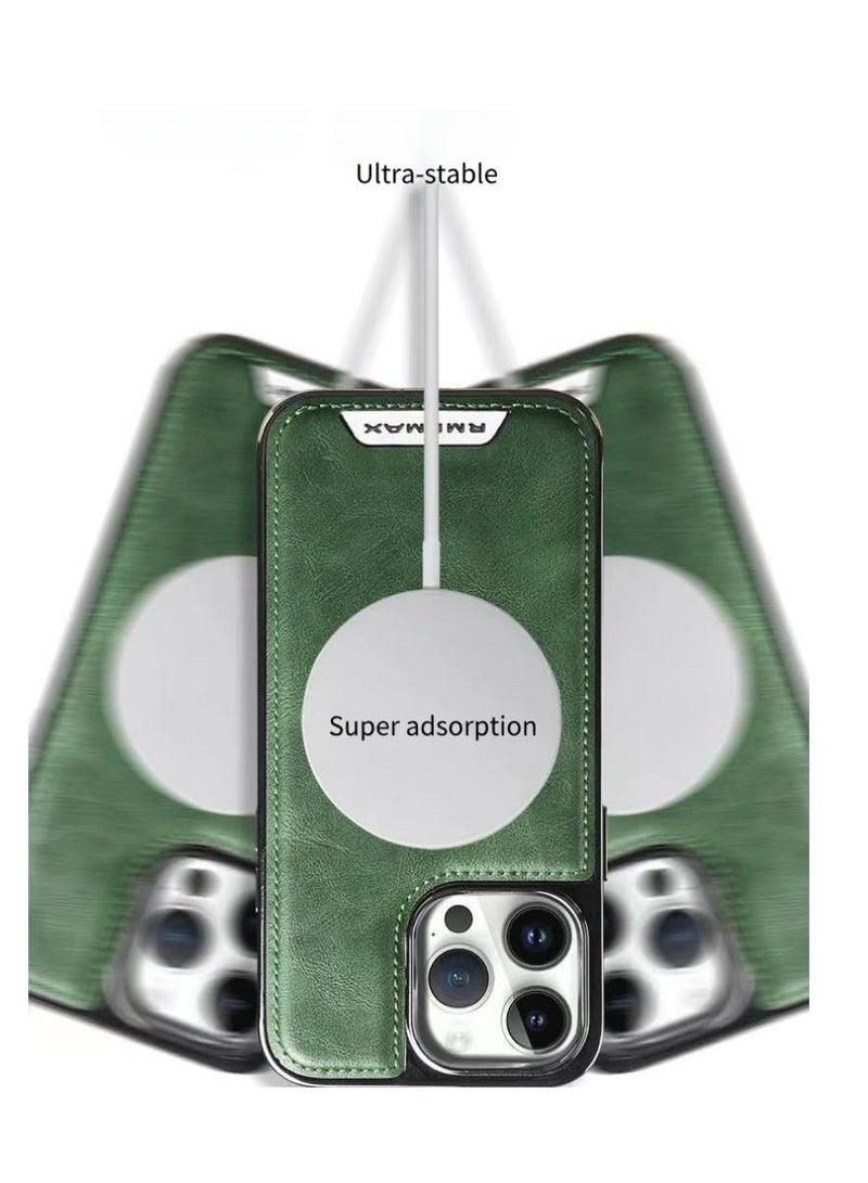 Aookay Case for iPhone 16 Pro Max, Luxury Leather Business Classic Cover with Logo Cutout, Non Slip Soft Grip Anti-Scratch Men Women Cases for iPhone 16 Pro Max (Dark Green) - Image 5