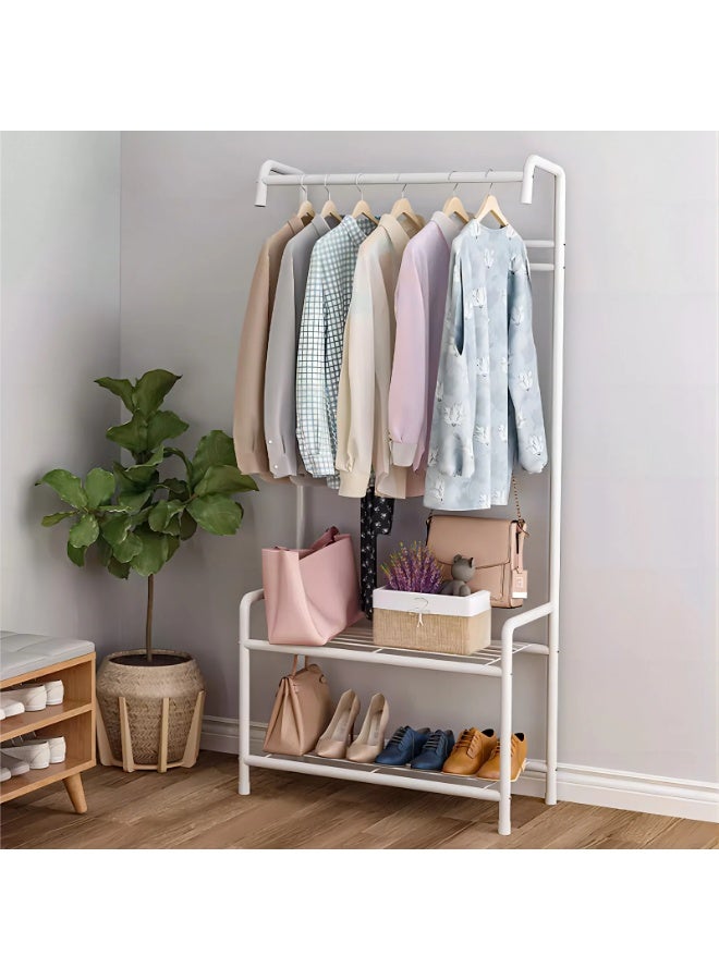 3 في 1 رف معاطف للمدخل، مقعد أحذية، حامل ملابس معدني على شكل شجرة، مقعد تخزين من طبقتين، منظم ملابس قائم بذاته، حامل قبعات، قضيب لتعليق السترات - Image 1