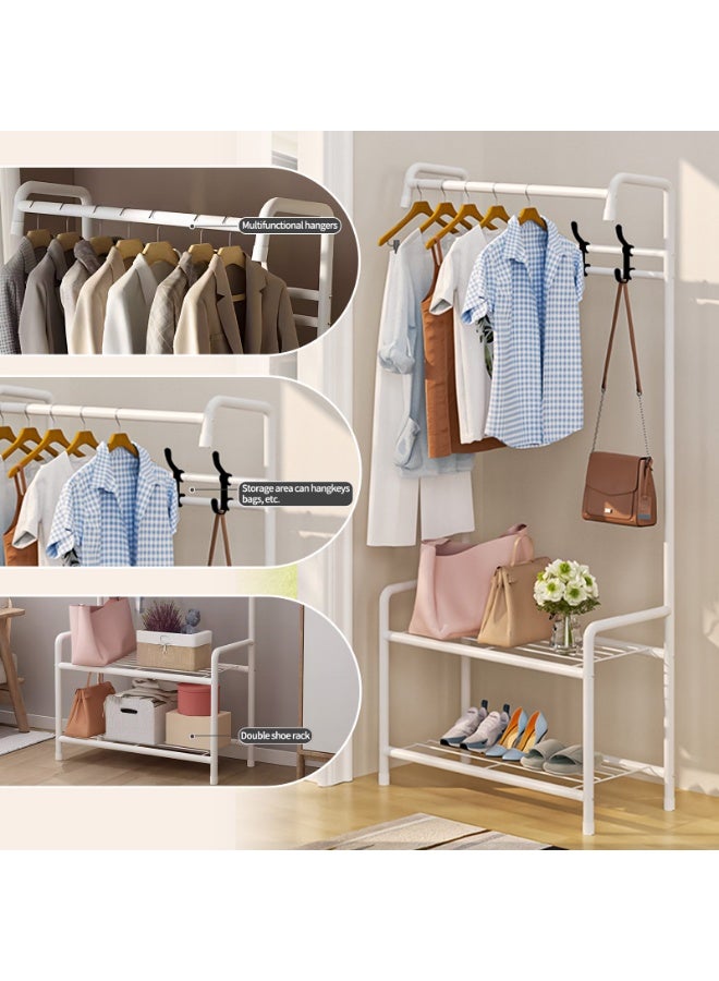 3 في 1 رف معاطف للمدخل، مقعد أحذية، حامل ملابس معدني على شكل شجرة، مقعد تخزين من طبقتين، منظم ملابس قائم بذاته، حامل قبعات، قضيب لتعليق السترات - Image 2