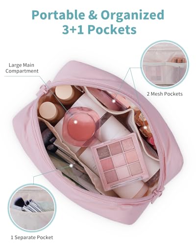Narwey Puffer Travel Makeup Bag for Women Girl, Quilted Puffy Cosmetic Bag Make Up Bag Organizer, Cute Travel Toiletry Bag for Toiletries (Pink) - Image 3