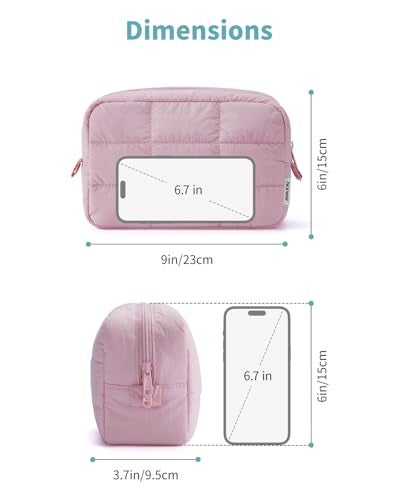 Narwey Puffer Travel Makeup Bag for Women Girl, Quilted Puffy Cosmetic Bag Make Up Bag Organizer, Cute Travel Toiletry Bag for Toiletries (Pink) - Image 4