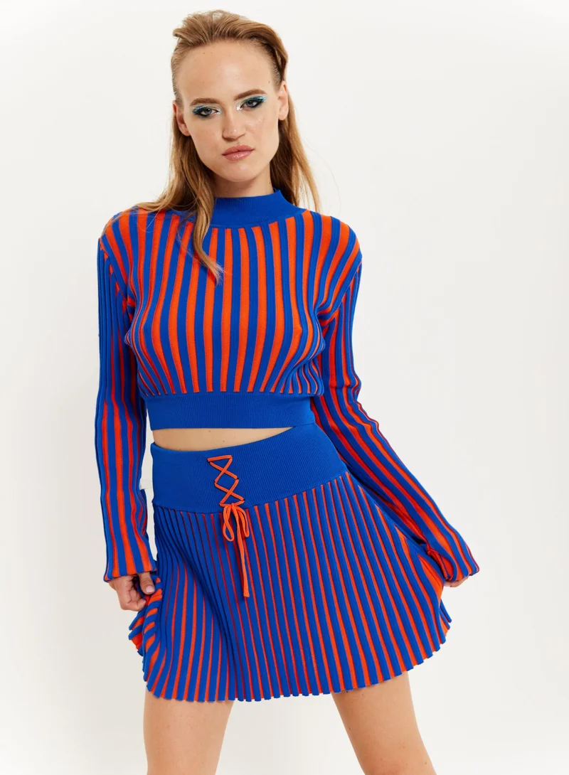 Orange And Blue Knitted Mini Skirt