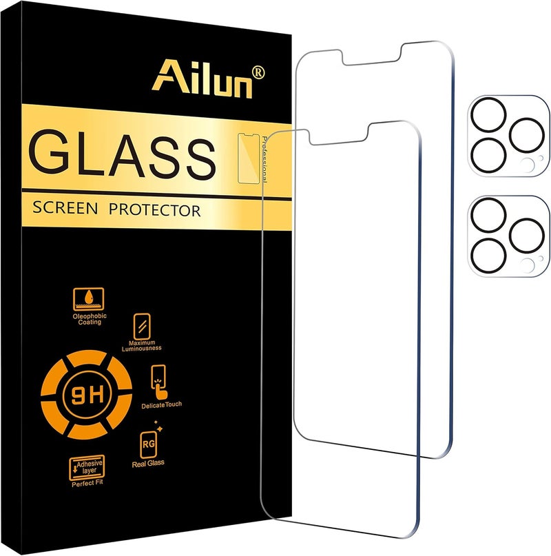 Ailun 2Pack Screen Protector for iPhone 13 Pro [6.1 inch] Display 2021 + 2 Pack Camera Lens Protector, Tempered Glass Film,[9H Hardness] - HD [Not for iPhone 13 Pro Max] - Image 1