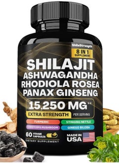 9000MG Pure Himalayan Shilajit, 2000MG Ashwagandha Energy Booster, 1000MG Rhodiola Rosea, 1500MG Panax Ginseng, 500MG Turmeric, 500MG Ginkgo, 250MG Stinging Nettle（Packaging may vary）