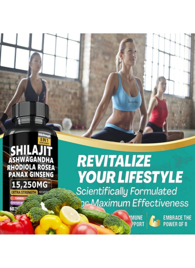 Shilajit RX - 9000MG Pure Himalayan Shilajit, 2000MG Ashwagandha Energy Booster, 1000MG Rhodiola Rosea, 1500MG Panax Ginseng, 500MG Turmeric, 500MG Ginkgo, 250MG Stinging Nettle（Packaging may vary） - Image 1