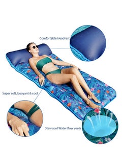 FindUWill FindUWill Oversized Pool Floats for Adults - 72" X 37" Extra Large Fabric-Covered, Inflatable Pool Lounger with Headrest Ultra-Comfort Cooling Pool Floaties Mat (XL, Monstera Blue)  - Image 4
