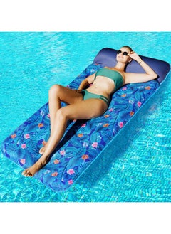 FindUWill FindUWill Oversized Pool Floats for Adults - 72" X 37" Extra Large Fabric-Covered, Inflatable Pool Lounger with Headrest Ultra-Comfort Cooling Pool Floaties Mat (XL, Monstera Blue)  - Image 1