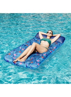 FindUWill FindUWill Oversized Pool Floats for Adults - 72" X 37" Extra Large Fabric-Covered, Inflatable Pool Lounger with Headrest Ultra-Comfort Cooling Pool Floaties Mat (XL, Monstera Blue)  - Image 2