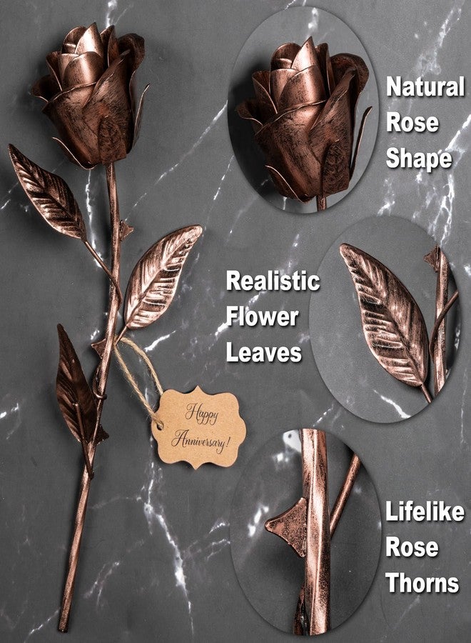 BESZONE 7 Year Anniversary Copper Gift for Her - Metal Rose Copper Gift for Wife 7th Wedding Anniversary for Him Husband Couples, Everlasting Flower 22nd 22 Year Handcrafted Love Stained Artwork - Image 5