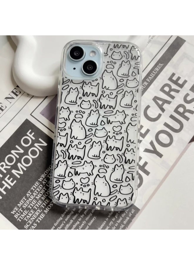 NIBEMINENT Black Line Cat Protective TPU Case Cover For iPhone 16 Clear - Image 2