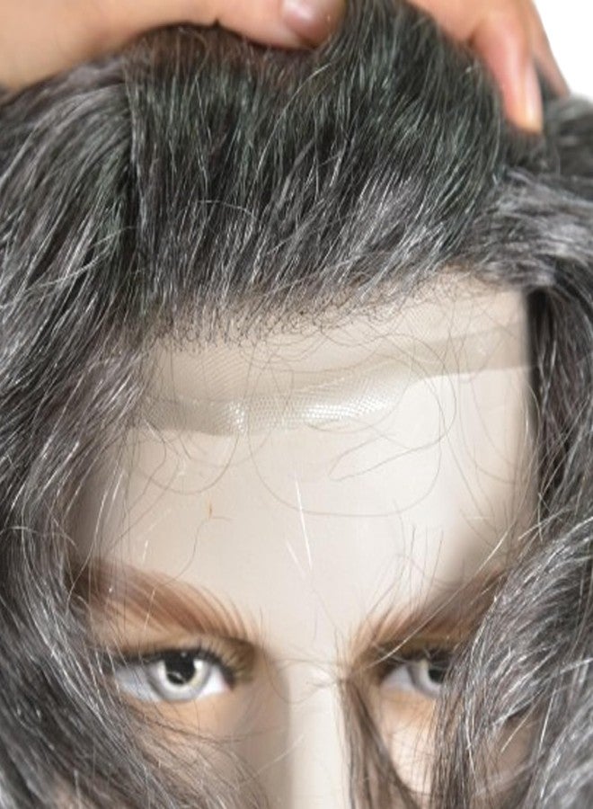 Voloria Durable Hair System for Men French Lace Front Fine Mono and Skin PU Around Mens Toupee Human Hair Pieces Natural Hairline Hair Replacement for Men 8x10INCH 1B Black with 30% White hair - Image 2