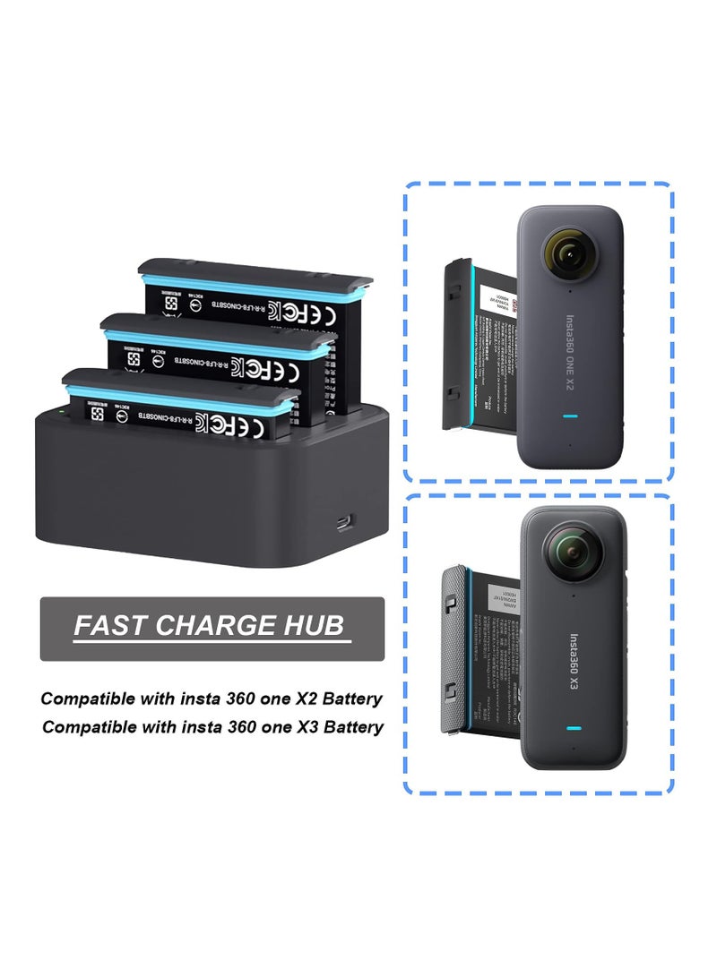 Anmi 3 Channel USB-C Battery Charger Hub for Insta360 X3/X2/One Camera, Fast Battery Charger Station with USB Type-C Charging Cable Accessories - Image 2