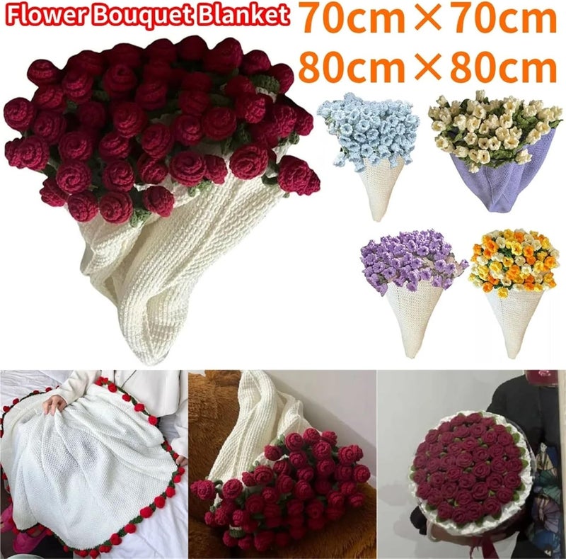 بطانية باقة الزهور الكروشيه، بطانية باقة الزهور، كروشيه DIY لعيد الميلاد وعيد الأم (أصفر) - Image 3