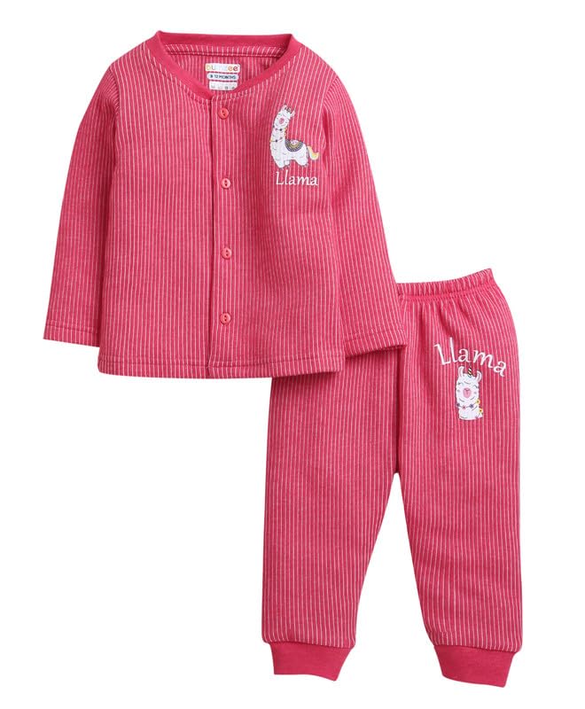 BUMZEE Dark Pink Girls Full Sleeves Cotton Thermal Jabla & Jogger Set Age - 6-9 Months (Peb9633D-dpk) - Image 1