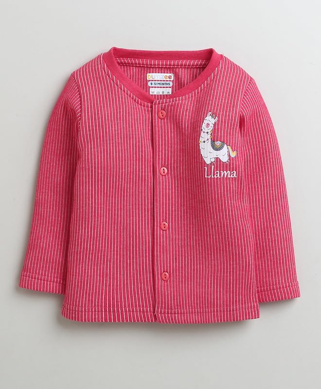 BUMZEE Dark Pink Girls Full Sleeves Cotton Thermal Jabla & Jogger Set Age - 6-9 Months (Peb9633D-dpk) - Image 2
