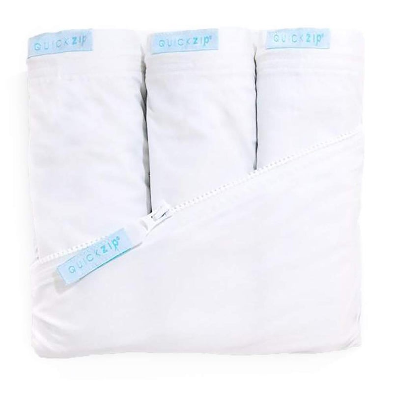 QuickZip Crib Sheet Set Faster Safer Easier Baby Crib Sheets Includes White Wraparound Base 3 ZipOn Crib Sheets White 100 Cotton Fits All Standard Crib Mattresses