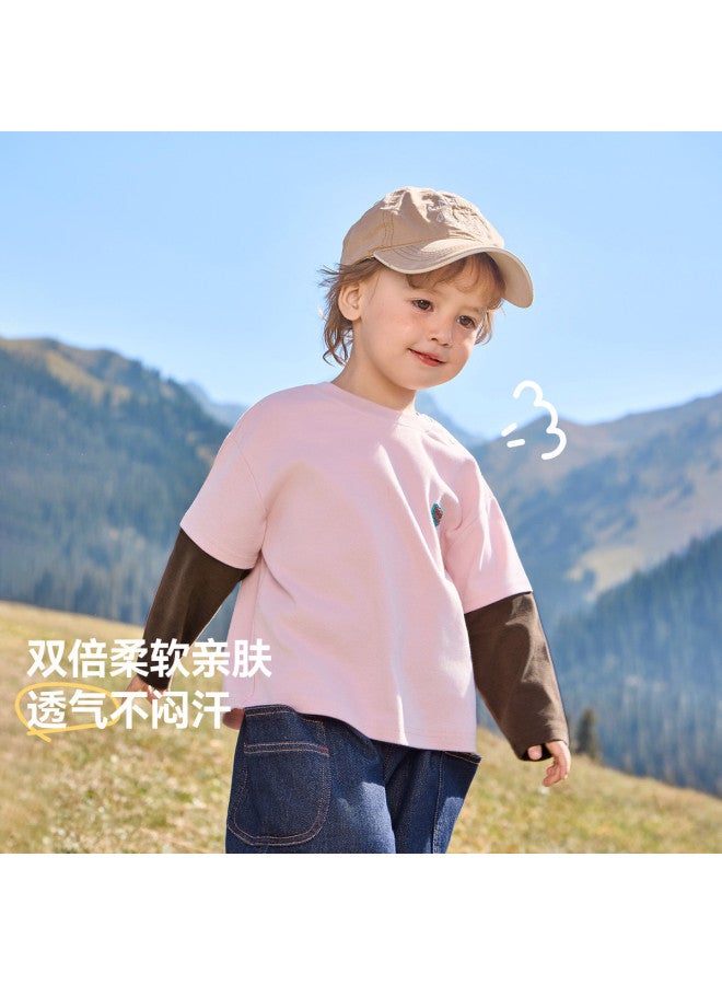 A Antibacterial] Boys' T-shirt Long Sleeve Spring/autumn Style Baby Fake Two-piece Top 25 New Style Children's Girls - Image 4