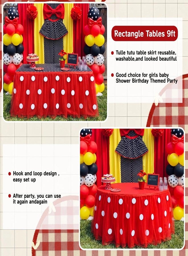 Flutesan 9 ft Red Dots Tutu Table Skirt with Tablecloth for Rectangle or Round Table Decorations Princess Themed Party Tables Decoration for Baby Shower Birthday Decor - Image 5