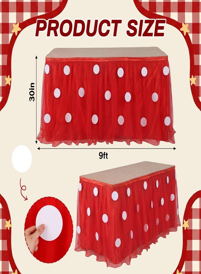 Flutesan 9 ft Red Dots Tutu Table Skirt with Tablecloth for Rectangle or Round Table Decorations Princess Themed Party Tables Decoration for Baby Shower Birthday Decor - Image 4