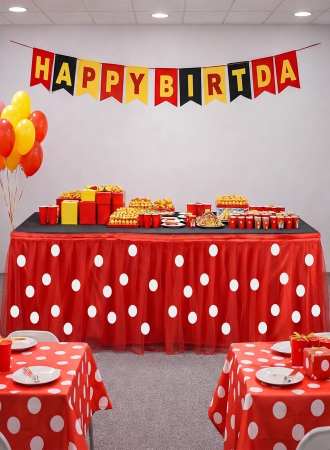 Flutesan 9 ft Red Dots Tutu Table Skirt with Tablecloth for Rectangle or Round Table Decorations Princess Themed Party Tables Decoration for Baby Shower Birthday Decor - Image 3