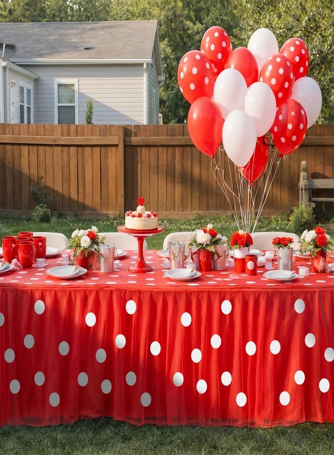Flutesan 9 ft Red Dots Tutu Table Skirt with Tablecloth for Rectangle or Round Table Decorations Princess Themed Party Tables Decoration for Baby Shower Birthday Decor - Image 2