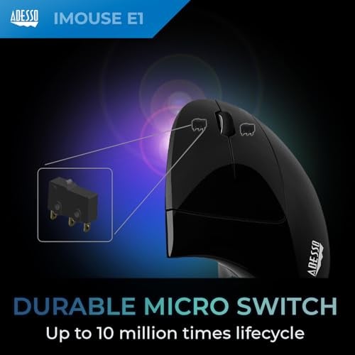 ADESSO Wired Vertical Ergonomic Illuminated Optical 6-Button USB Mouse - Right Hand Orientation, Black - Image 5