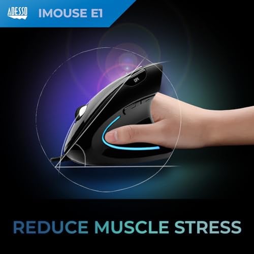 ADESSO Wired Vertical Ergonomic Illuminated Optical 6-Button USB Mouse - Right Hand Orientation, Black - Image 2