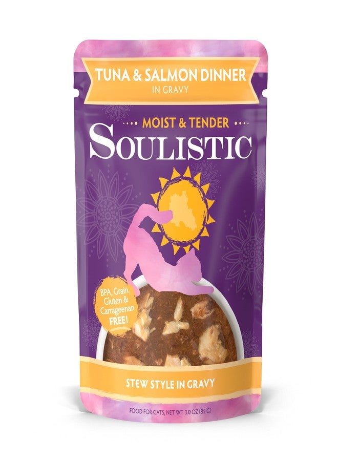 Soulistic وجبة تونة وسلمون طرية وشهية من سوليستيك، في مرق اللحم، عبوة 8 قطع، 8 أكياس (3 أونصة). - Image 1