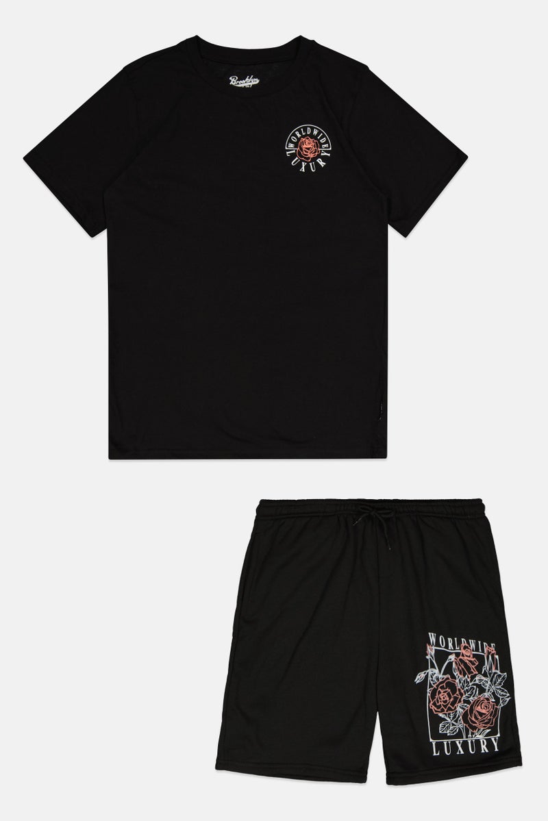 brooklyn Kids Boy 2Pcs Printed Top And Bottom Set, Black  - Image 1