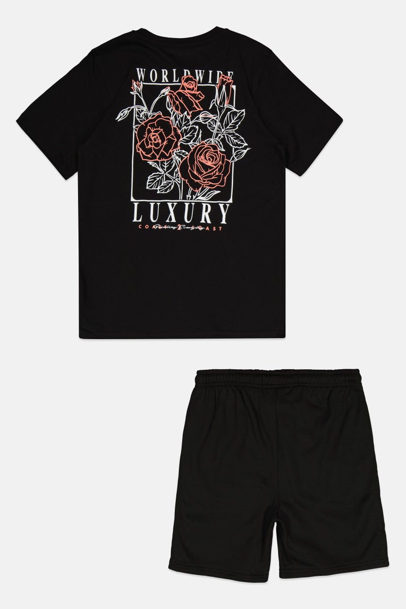 brooklyn Kids Boy 2Pcs Printed Top And Bottom Set, Black  - Image 2