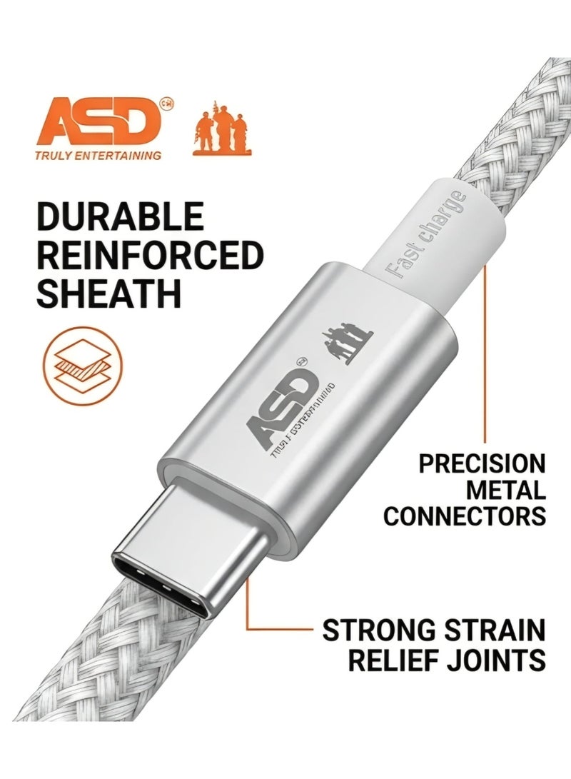ASD-52 USB-C to USB-C Cable, 60W PD Fast Charging, 2 Meter Long Data & Charging Cable, Durable Type-C Cable - Image 4
