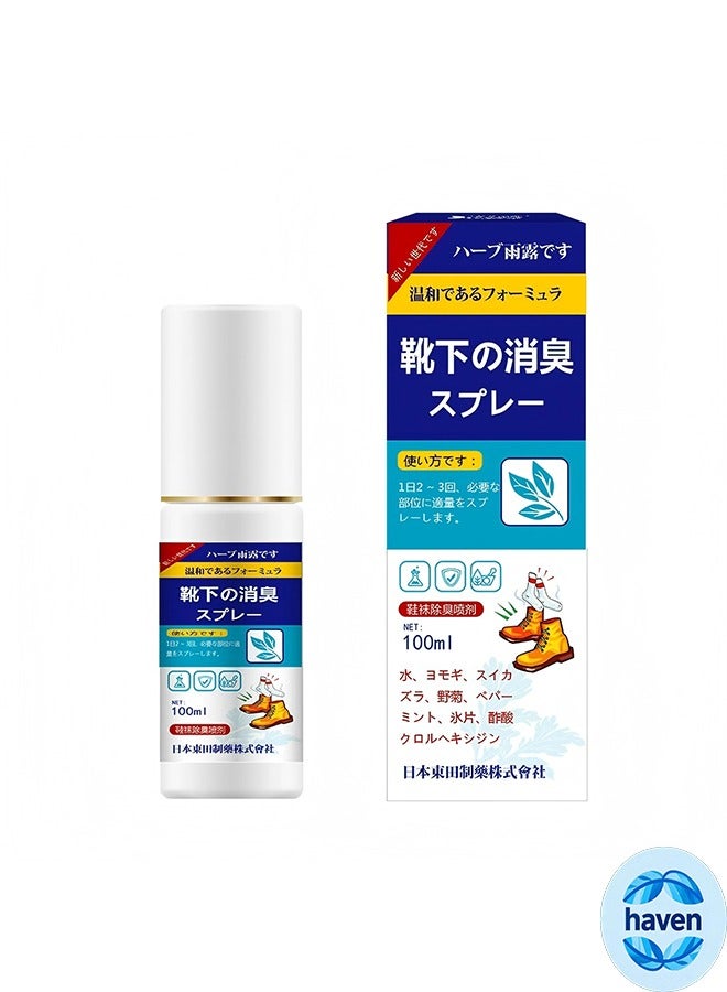Foot Odour Spray，Shoe and Sock Antibacterial Spray，Odor Eliminator Deodorizer Spray and Removes Bad Smells of Boots Heels Tennis Shoe Cleats Sneakers Ballet Shoe Sports Shoes 100ml