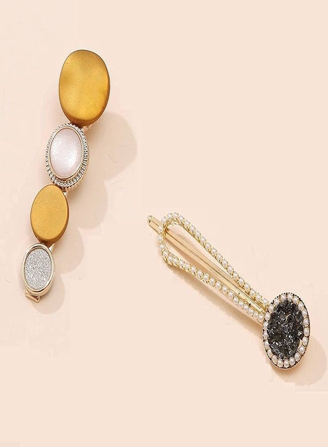 SQUICKLE Diamond, White Pearl & Macaron Hair Clips//5 Pcs Metal Hair Pins//Barrette Fashion Styling Hair Accessories For Girls,Women &Bridal (Big Hair Clip) - Image 3