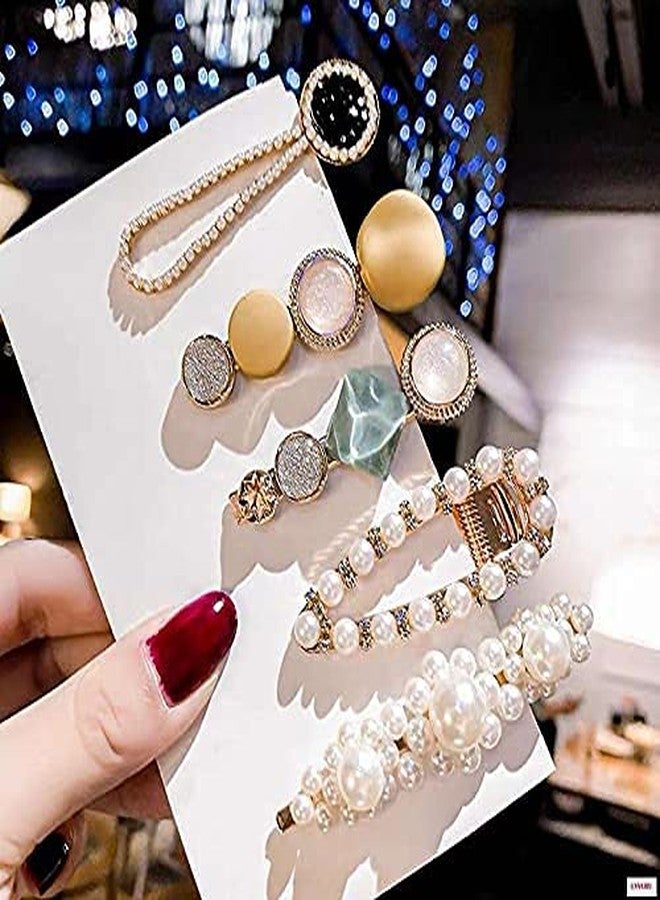 SQUICKLE Diamond, White Pearl & Macaron Hair Clips//5 Pcs Metal Hair Pins//Barrette Fashion Styling Hair Accessories For Girls,Women &Bridal (Big Hair Clip) - Image 2