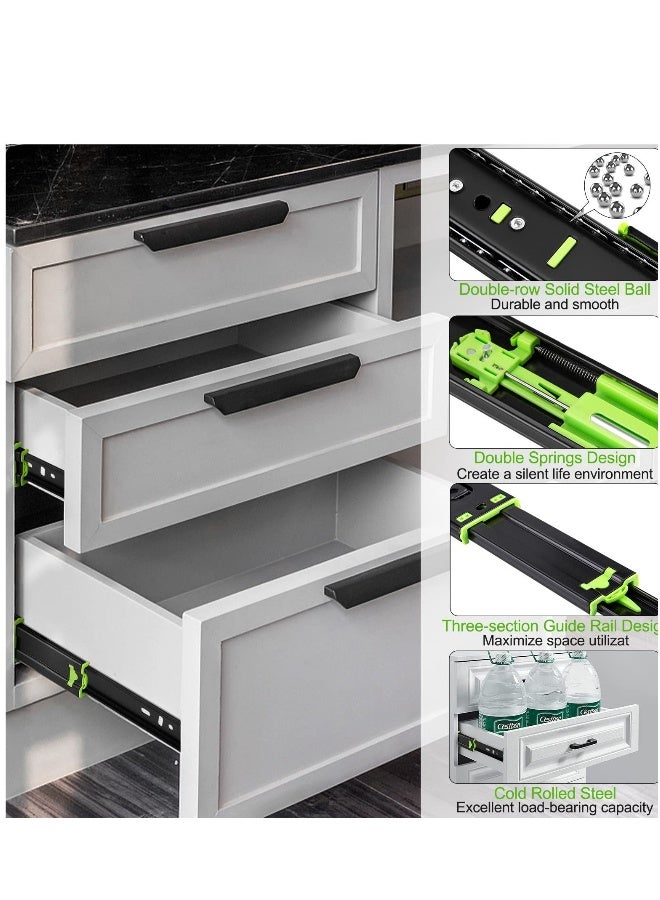 2Pcs Drawer Slides, Soft Close Full Extension Drawer Runners 3 Folds Thicker Stainless Steel Ball Bearing Slides Cabinet Rails Track (350mm)  - Image 3